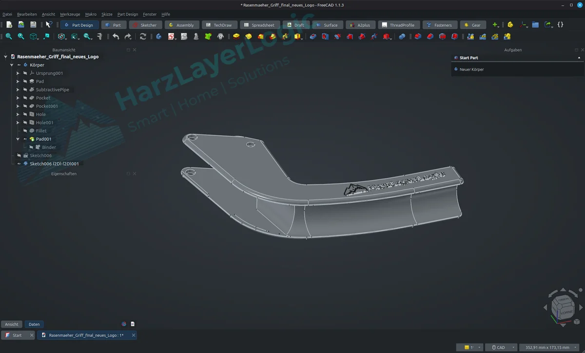 Antriebsgriff für Rasenmäher – CAD-Ansicht 1