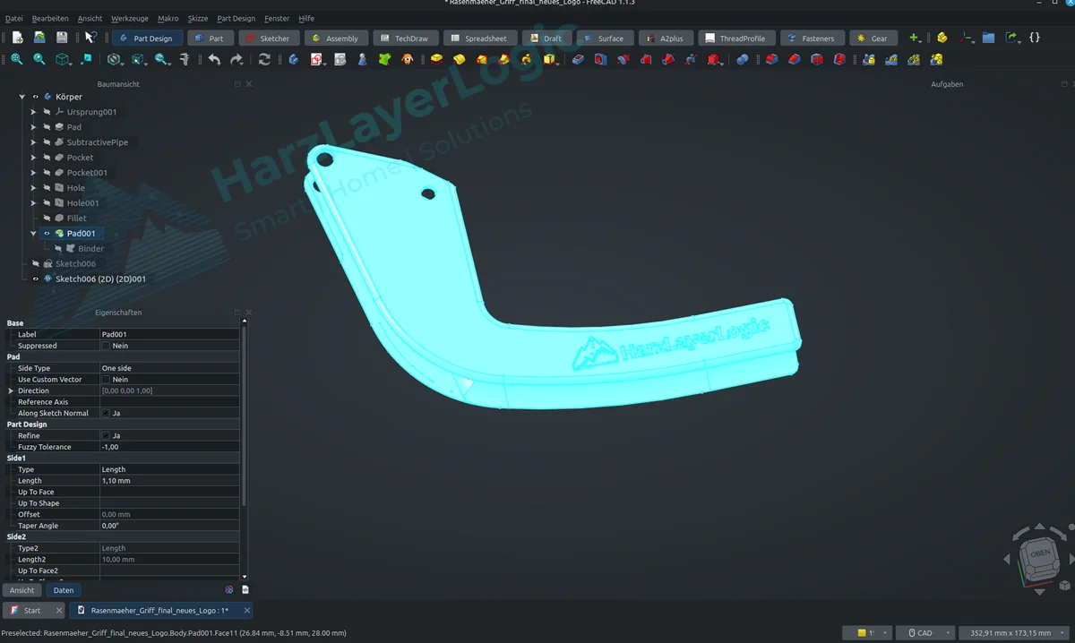Antriebsgriff für Rasenmäher – CAD-Ansicht 2
